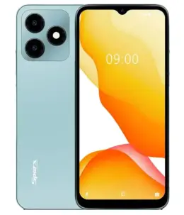 Sparx Neo 6 Plus smartphone in light blue color with a vibrant display and triple camera setup.