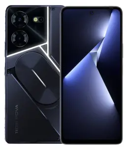 Tecno Pova 5 Pro smartphone showcasing its sleek design and dual camera setup.