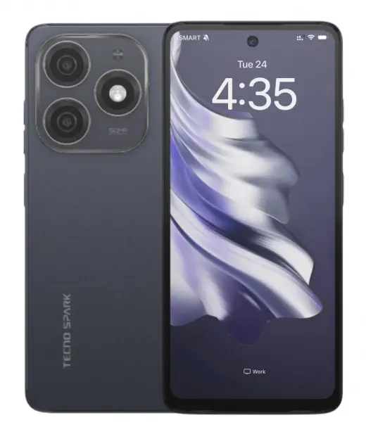 Tecno Spark 20 smartphone showcasing its sleek design and display.