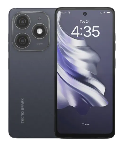 Tecno Spark 20 smartphone showcasing its sleek design and display.