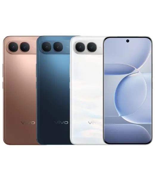 Vivo S2 smartphones in four colors: copper, blue, white, and black.