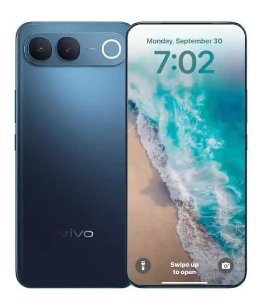 Vivo V80 Lite smartphone showcasing dual cameras and ocean-themed lock screen