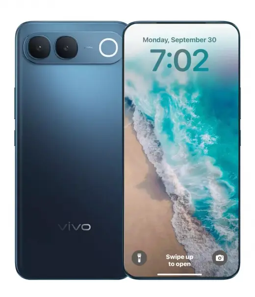 Vivo V80 Lite smartphone showcasing dual cameras and ocean-themed lock screen