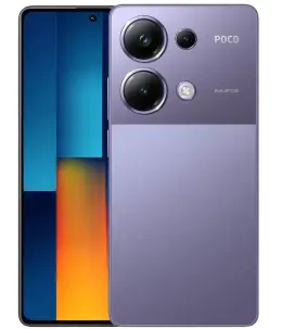 Xiaomi Poco M6 Pro smartphone in purple color with dual camera setup