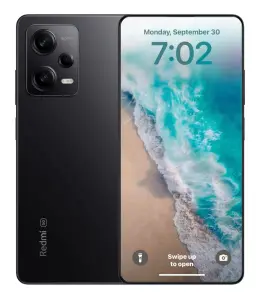 Xiaomi Redmi Note 12 smartphone with a vibrant ocean-themed display and dual camera setup.