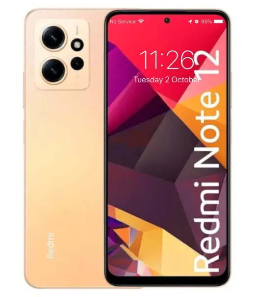 Xiaomi Redmi Note 12 smartphone with a colorful display and dual camera setup