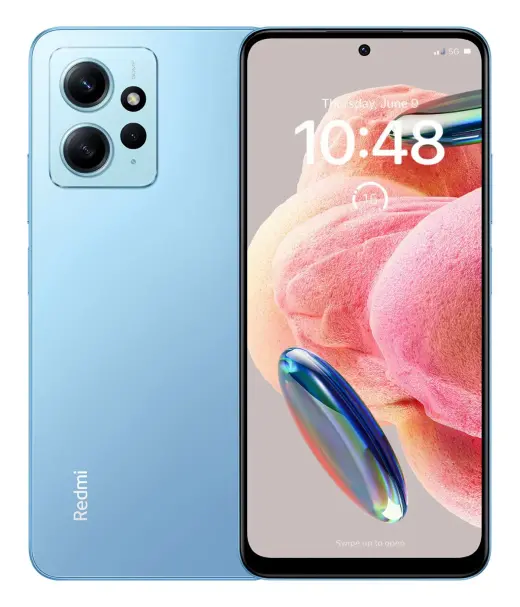Xiaomi Redmi Note 12 smartphone in blue color with a vibrant display