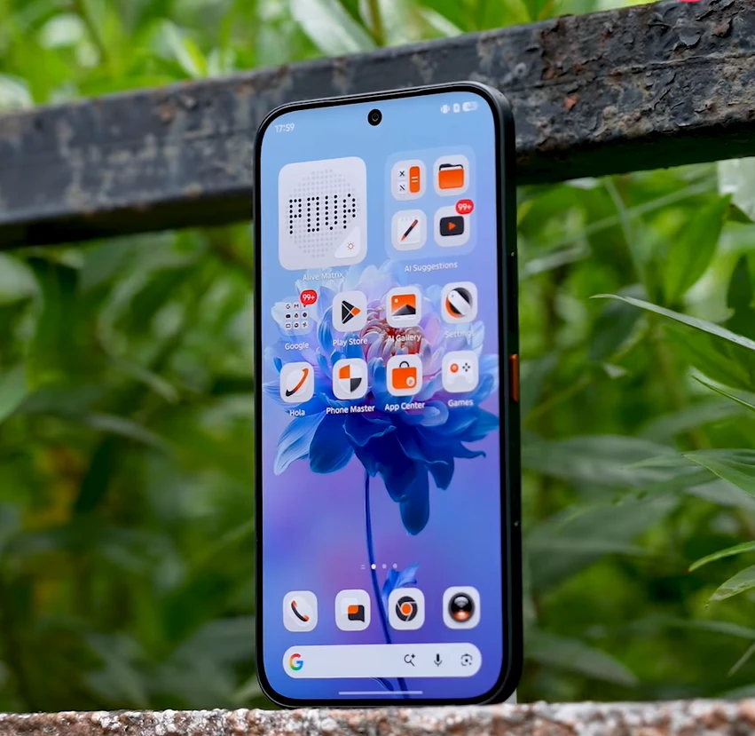 Tecno Pova 8 Pro 5G smartphone displaying vibrant AMOLED screen with app icons