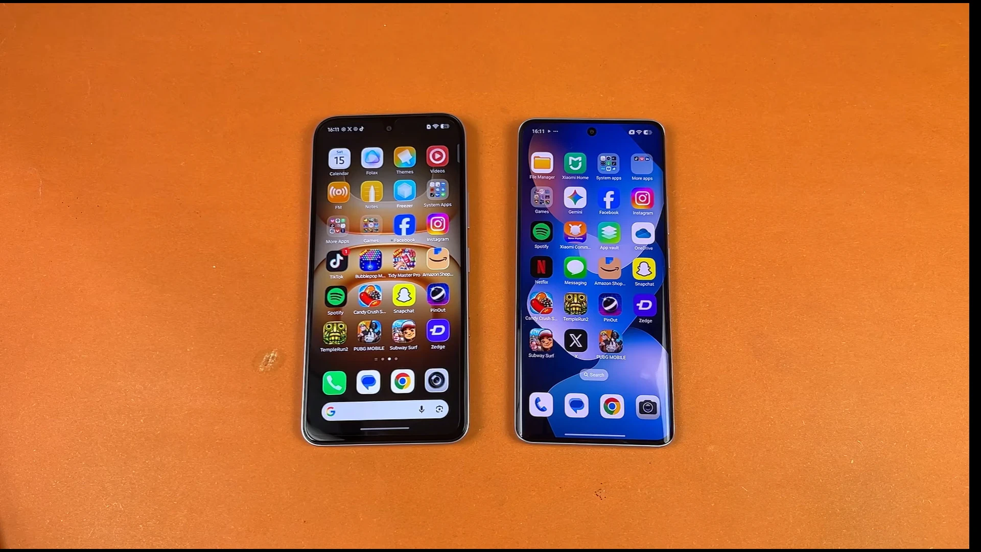Infinix Hot 70 Pro and Redmi Note 15 smartphones displaying app icons on their screens.